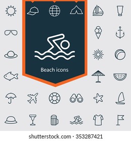 beach outline, thin, flat, digital icon set for web and mobile