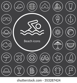 beach outline, thin, flat, digital icon set for web and mobile