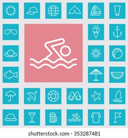 beach outline, thin, flat, digital icon set for web and mobile