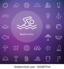 beach outline, thin, flat, digital icon set for web and mobile