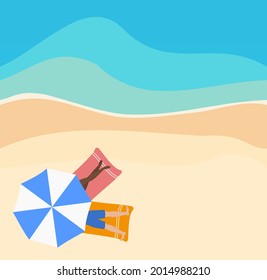 Beach Overhead Couple Under Umbrella Ocean Sunbathing