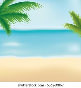 Beach and palm leaves frame