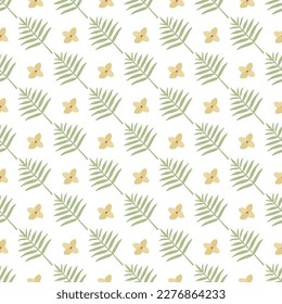 Beach palm leaves seamless pattern. Summer time vacation background. Cute hand drawn vector illustration