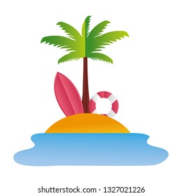 beach palm lifebuoy surfboard