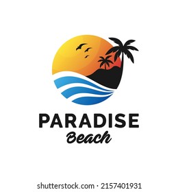 Beach and palm logo design template