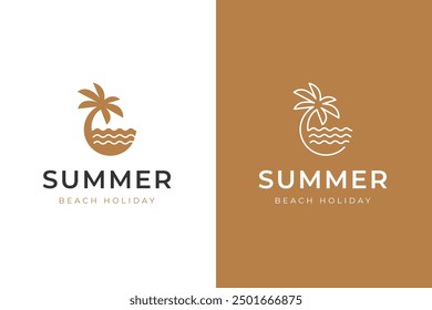 beach palm logo tree logo design in sea concept idea for summer symbol vector illustration