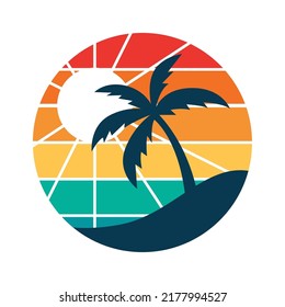Beach palm retro badge. Vector illustration