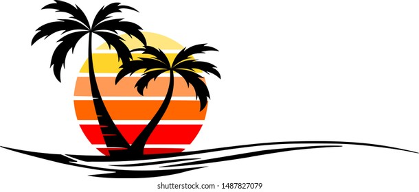 Beach Palm Skyline Silhouette Vector