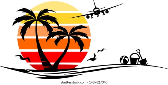 Beach Palm Skyline Silhouette Vector