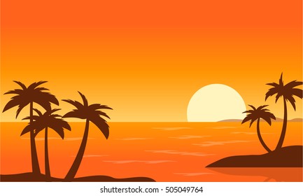 Beach with Palm at sunset landscape vector art