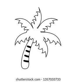Beach palm tree cartoon isolated in black and white