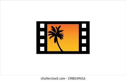 Beach palm Tree Film Strip icon Logo vector template illustration