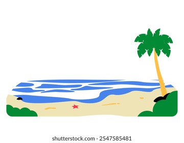 Beach With Palm Tree In Flat Vector Illustration Symbolizing Relaxation, Tropical Vacations, And Coastal Scenery, Isolated On White Background