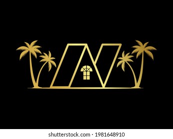 beach palm tree house vector art , beach house vector 