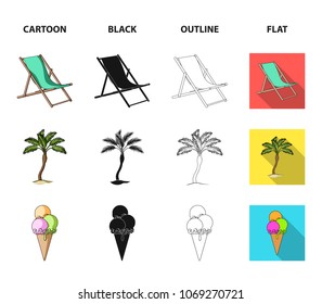 Beach, palm tree, ice cream.Summer vacation set collection icons in cartoon,black,outline,flat style vector symbol stock illustration web.