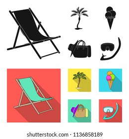 Beach, palm tree, ice cream.Summer vacation set collection icons in black, flat style vector symbol stock illustration web.