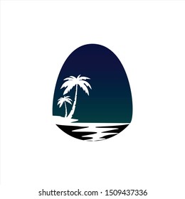 beach and palm tree Icons on a white background