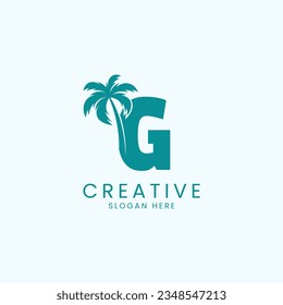 Beach Palm Tree With Letter G Logo Design Vector Image