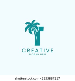 Beach Palm Tree With Letter T Logo Design Vector Image