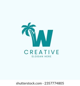 Beach Palm Tree With Letter W Logo Design Vector Image