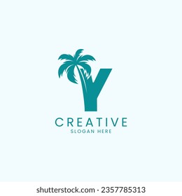 Beach Palm Tree With Letter Y Logo Design Vector Image