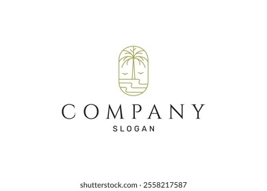 beach palm tree line logo in oval frame