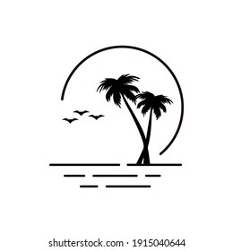 Beach with palm tree logo design template.