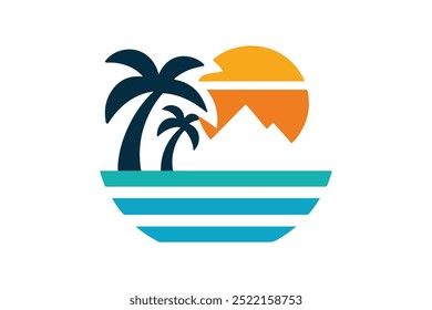 Beach With Palm Tree Logo Icon Vector Illustration