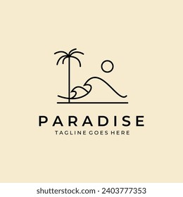 beach and palm tree logo line art vector simple minimalist illustration template icon graphic design