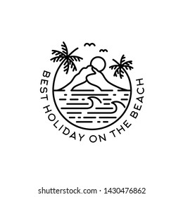 Beach With Palm Tree And Mountain Badge Logo Design With Text