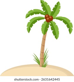 Strand Palme auf einem Sandstrand einzeln auf Weiß Sommerurlaub Element Spaß Cartoon-Stil