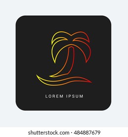 Beach Palm Tree Red & Orange gradient attractive line thin icon / logo design