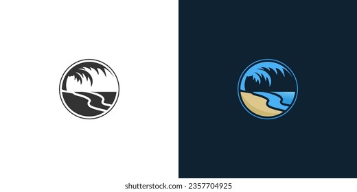 beach and palm tree scenery with circle shape