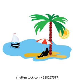 beach with palm tree and sea and summer idyll vector illustration