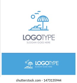 Beach, Palm, Tree, Spring Blue outLine Logo with place for tagline