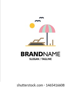 Beach, Palm, Tree, Spring Business Logo Template. Flat Color. Vector Icon Template background