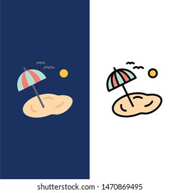 Beach, Palm, Tree, Spring  Icons. Flat and Line Filled Icon Set Vector Blue Background. Vector Icon Template background