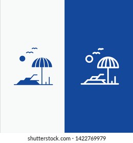 Beach, Palm, Tree, Spring Line and Glyph Solid icon Blue banner Line and Glyph Solid icon Blue banner