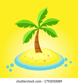 Playa y palmera. Vacaciones de verano en los trópicos. Ilustración del vector de dibujos animados
