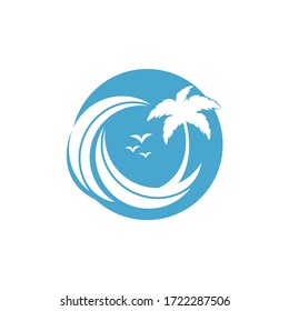 Beach and palm tree vector logo. Travel and tourism sign.	