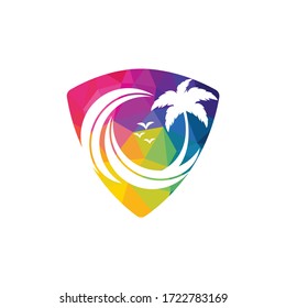 Beach and palm tree vector logo. Travel and tourism sign.	