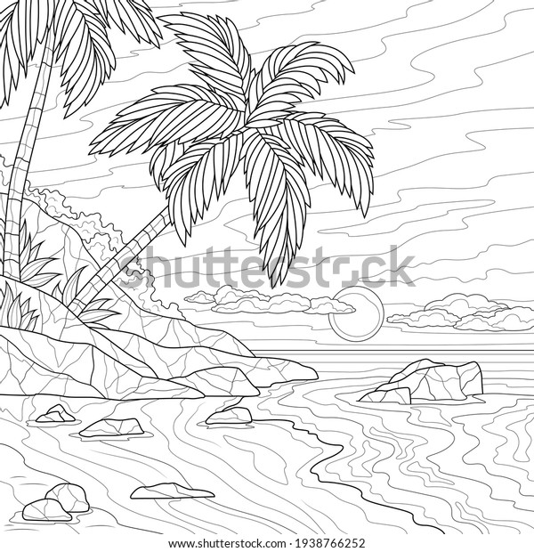 Beach Palm Treecoloring Book Antistress Children Stock Vector (Royalty ...