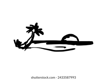 beach with palm trees, balck and white