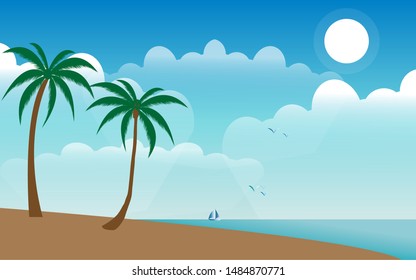 beach with palm trees blue water sea view vector