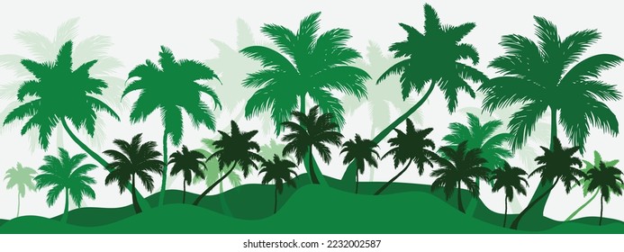 Beach with palm trees, with forest of palm trees