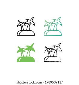 Strand und Palmen Symbol mit einigen Arten von Stil, Linie, Glyphh , Farbverlauf, Kreide oder Pinsel Symbol