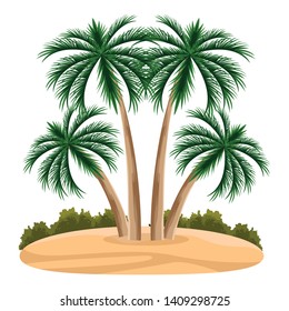 Beach and palm trees landscape green nature with bushes and sand vector illustration graphic design