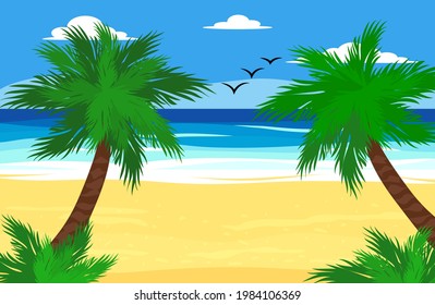 Beach with palm trees and sea, ocean, vacation and tourism concept. Summer, vacation