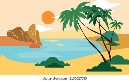 Beach with palm trees, vector