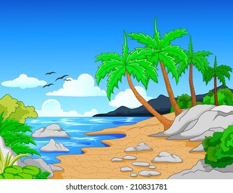 Beach with palm trees/tropical beach